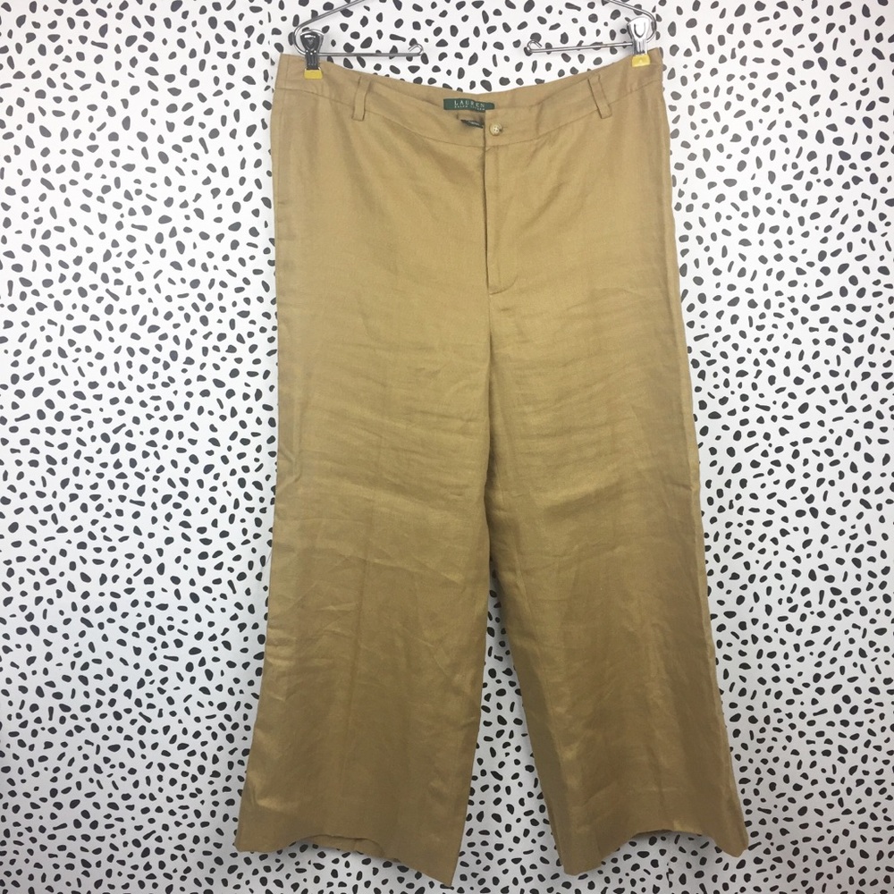 Ralph Lauren Ocre Linen Wide Leg Crop Pants Sz 12